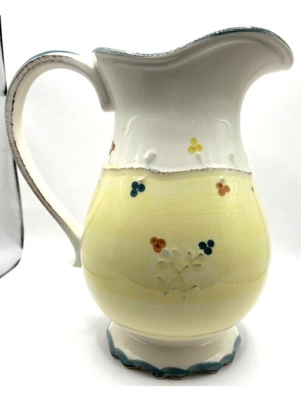 The Cellar Whiteware Ceramic Large Pitcher Handcrafted Italy 1 Gallon Multi